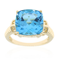 Anillo en oro con Topacio azul suizo