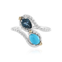 Anillo en plata con Topacio azul de Londres (Granulieren)