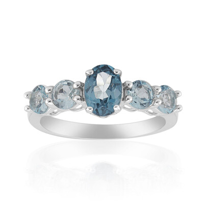 Anillo en plata con Topacio azul de Londres