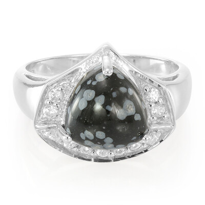 Anillo de hombre en plata con Obsidiana Copo de Nieve