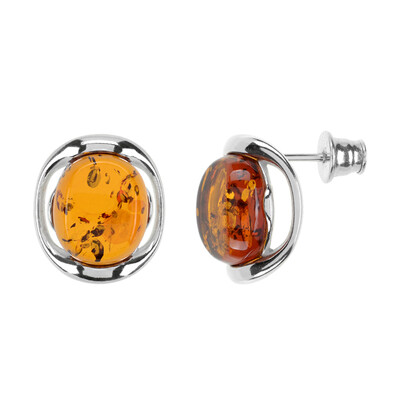 Pendientes en plata con Ámbar báltico cognac (dagen)