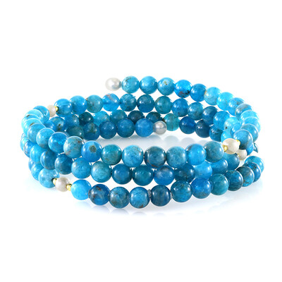 Brazalete en acero con Apatita azul neón (Riya)