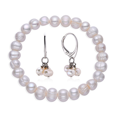 Set en plata con Perla blanca Freshwater