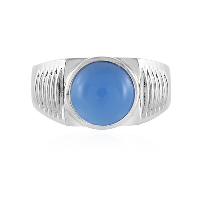 Anillo de hombre en plata con Calcedonia azul