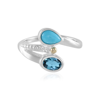 Anillo en plata con Topacio azul de Londres (Granulieren)