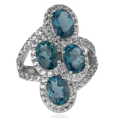 Anillo en plata con Fluorita azul petróleo