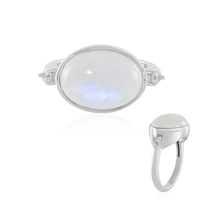 Anillo en plata con Piedra de Luna arcoíris