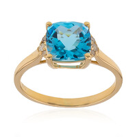 Anillo en oro con Topacio azul suizo