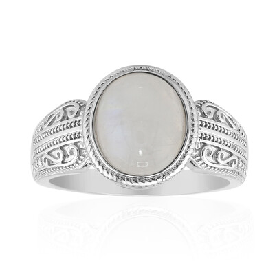 Anillo en plata con Piedra de Luna arcoíris